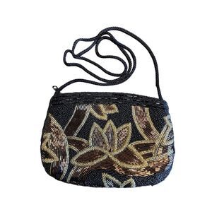 RARE vintage lotus hand beaded evening bag, made in Macau